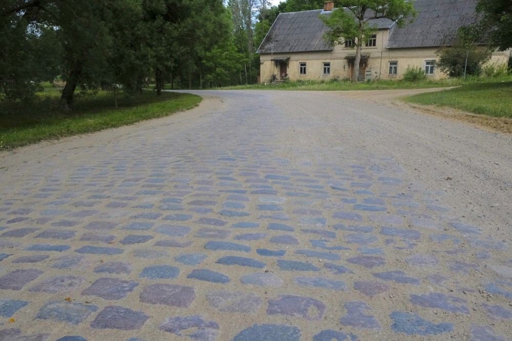 Paved street in the village of Gārsene