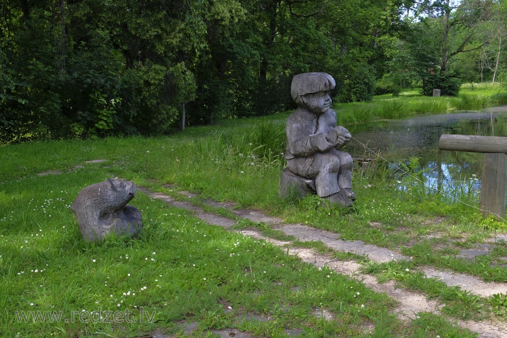 Wooden Sculptures In Kazdanga Manor Park