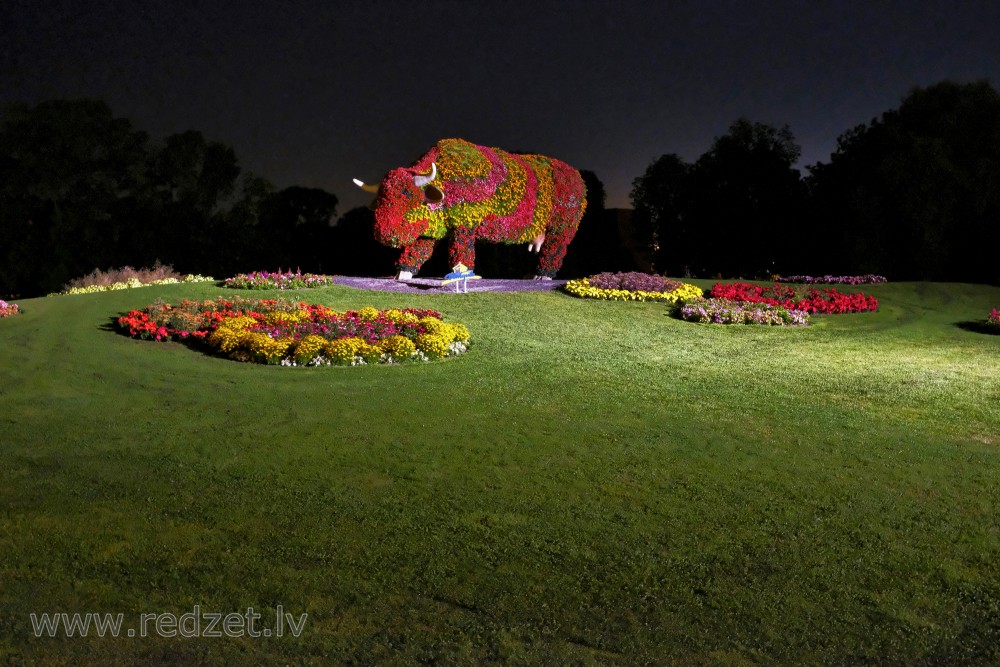 Flower bed "Flower Cow" at Night