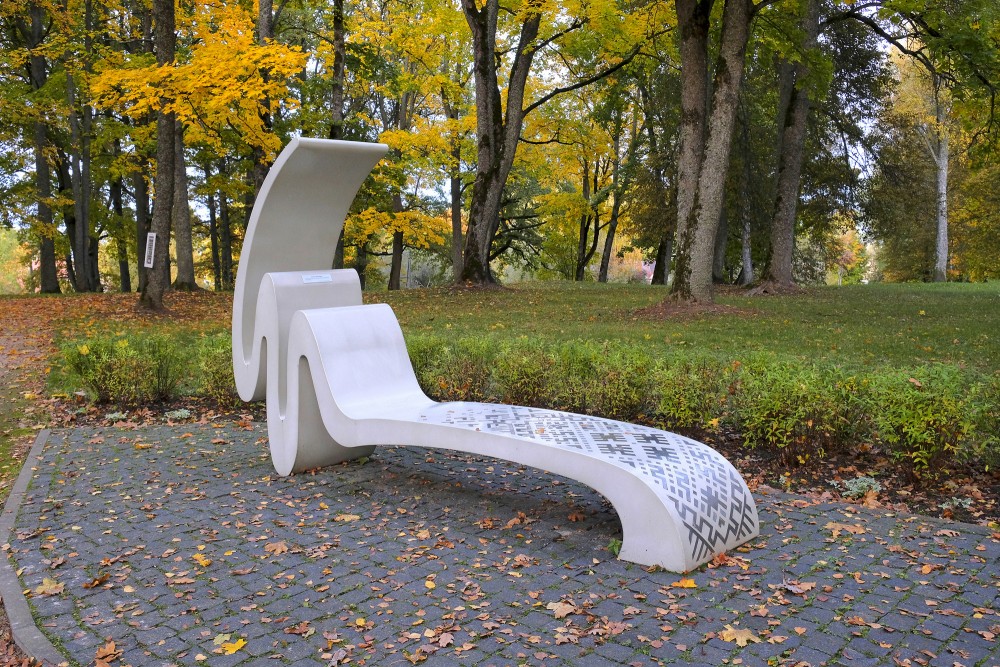 Sculptural Honor Chair with Latvian Patterns in Rembate Park