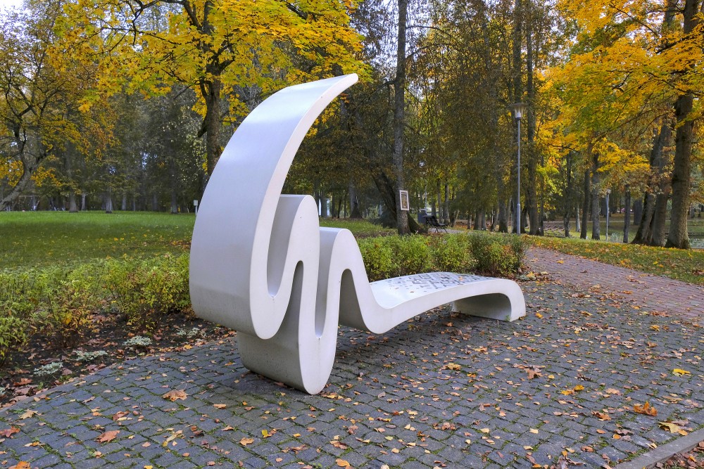 Contemporary Honor Chair in a Park with Lielvarde Belt Motifs