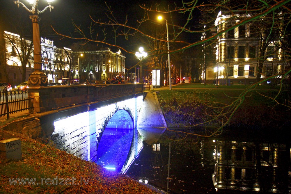 Valdemara Street Bridge over City Canal in Night