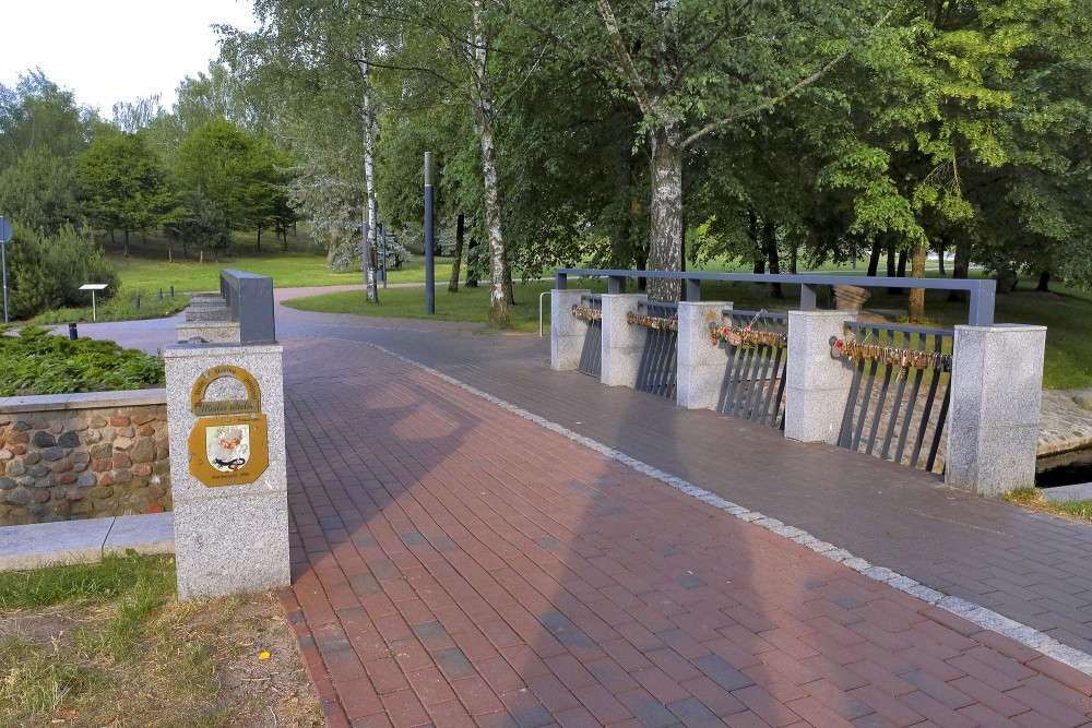 Love Bridge with locks in Marijampole Poetry Park