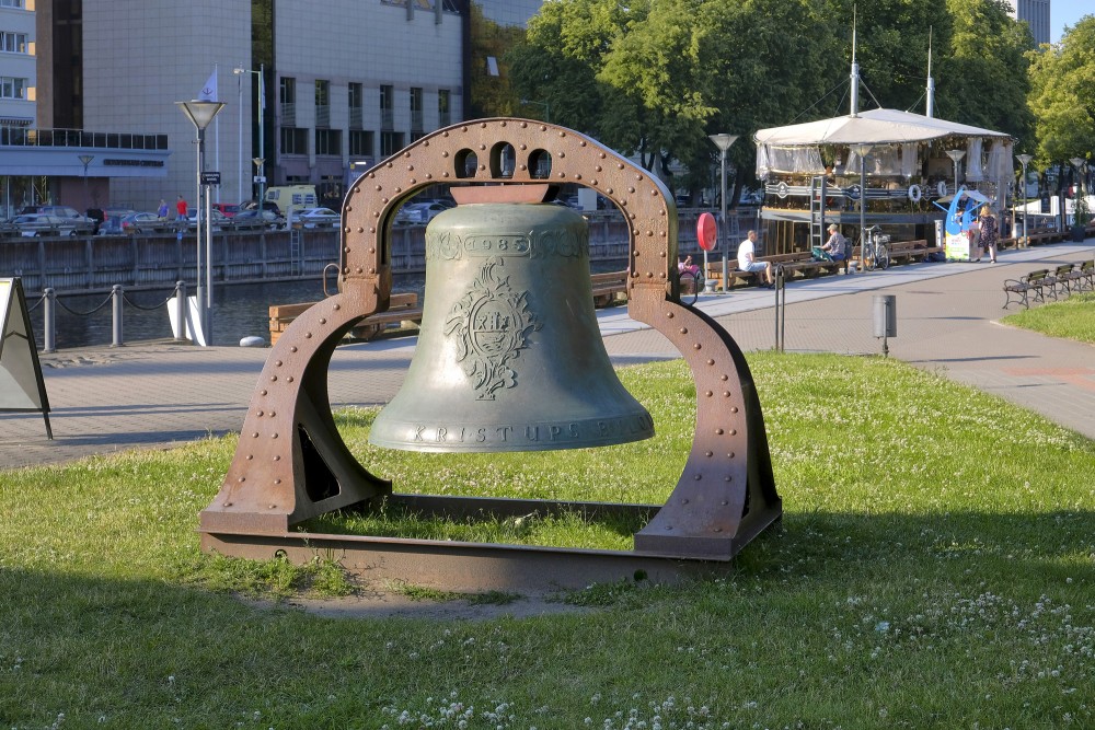 Historical carillon bell Kristupas in Karlskrona Square Klaipeda