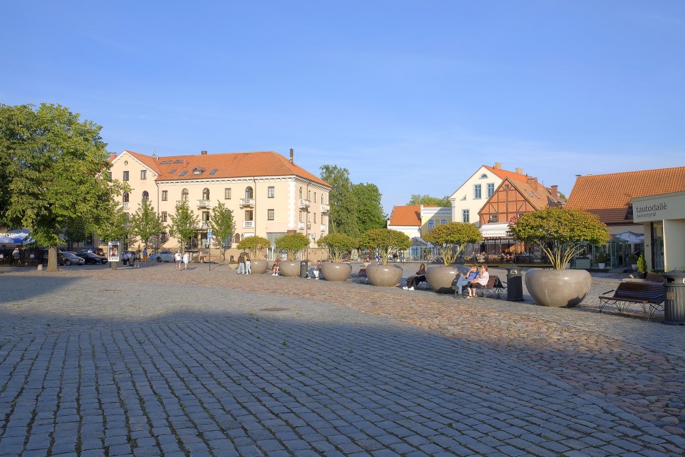 Klaipėda Theater Square with cobblestones and historic architecture