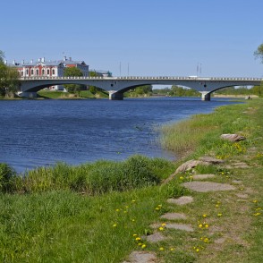 View of Lielupe Bridge from Coast at Lielupe Bank Promenade View of Lielupe Bridge from Coast at Lielupe Bank Promenade