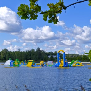 Inflatable water park on the Ozolnieki lake Inflatable water park on the Ozolnieki lake